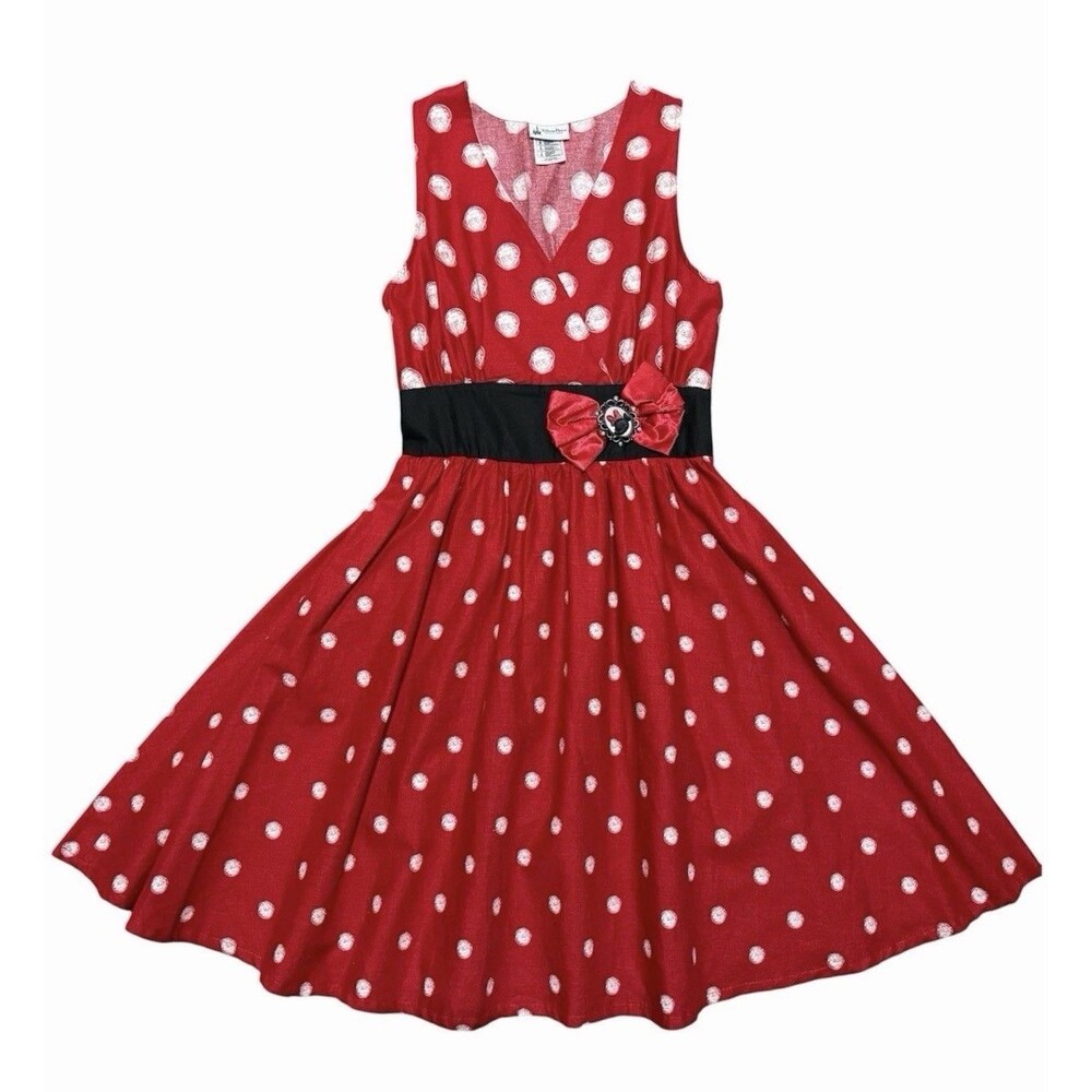 NWT Disney Parks Women Dress L Red Minnie Mouse Polka Dot Fit & Flare RARE